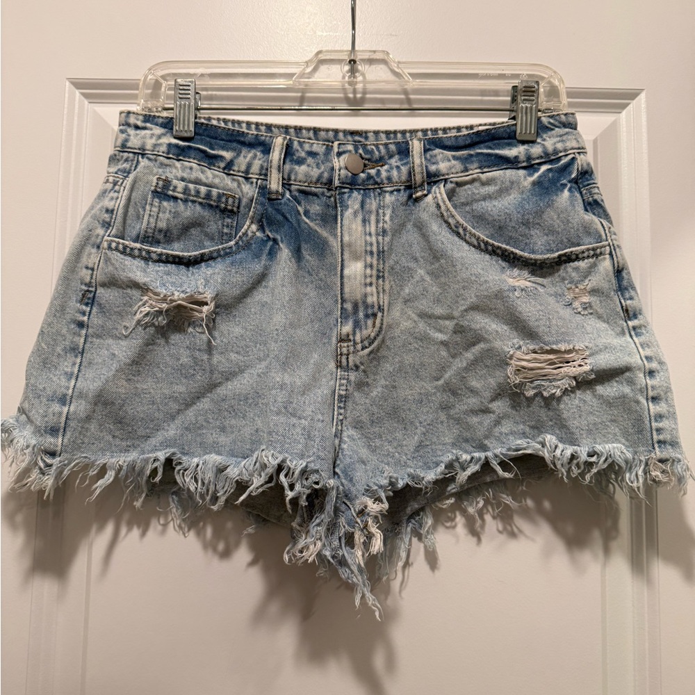 SHEIN size 30 Light Blue Distressed Denim Cutoff Shorts